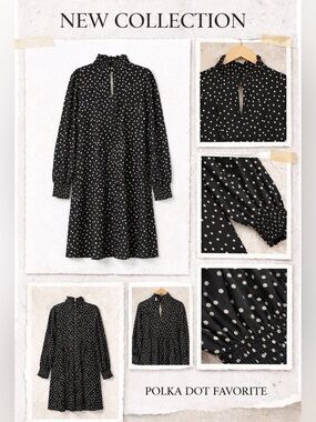 Tommy Hilfiger Metallic Dot Mock Neck Mini Dress NWT Size 2 Black